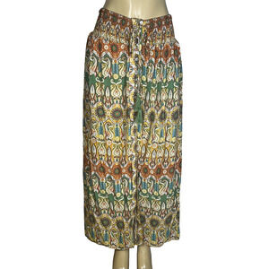 Christian Siriano Skirt Womens Medium Boho Paisley Button Front Tassel Pockets